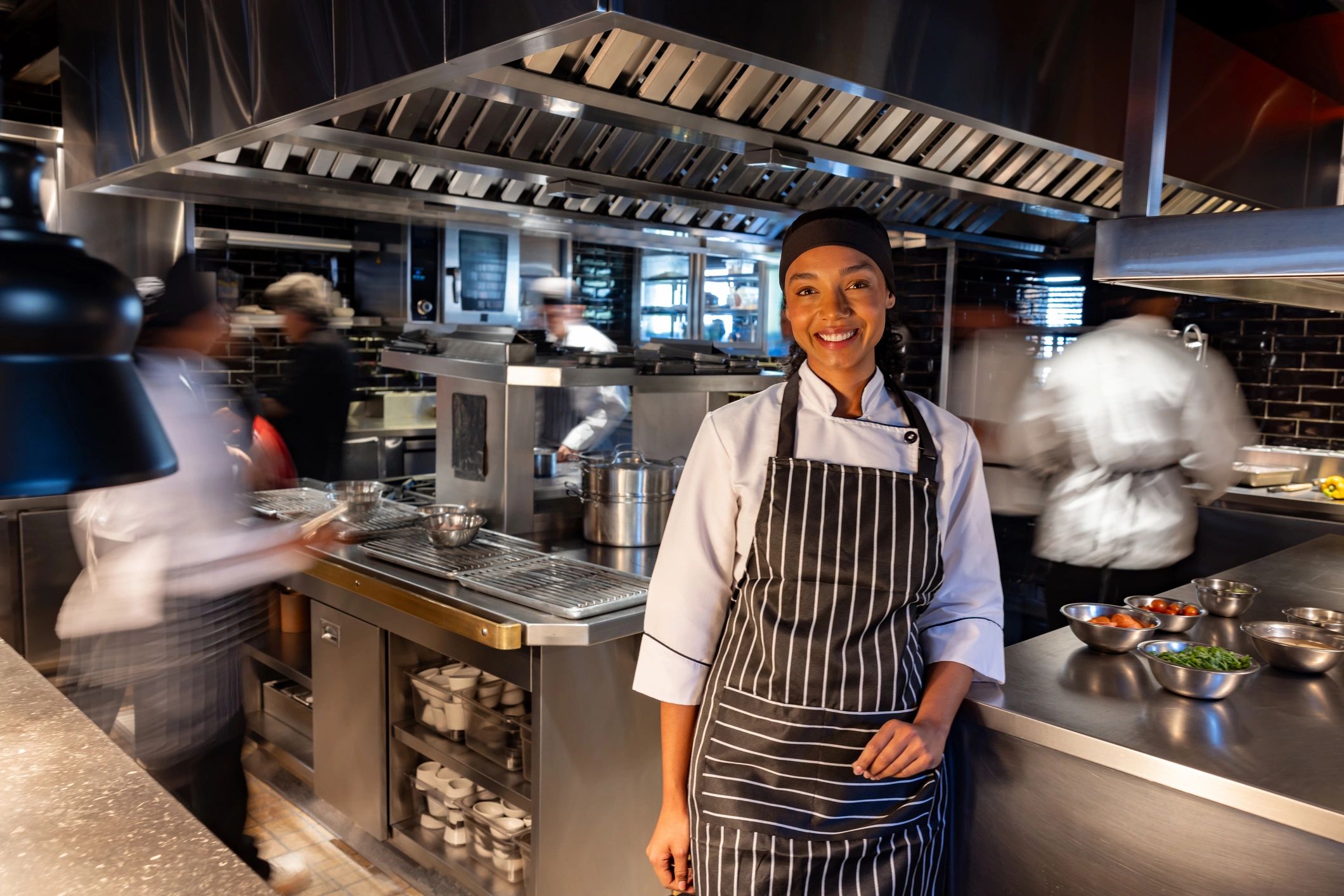 Chef working in a commercial restaurant kitchen